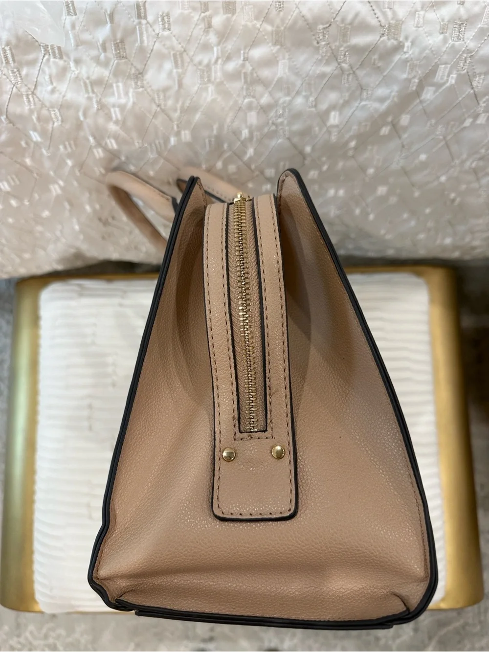 Structured Top-Handle Satchel in Taupe